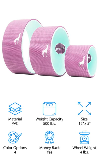 Check out our Plexus yoga wheel review. Here you’re actually going to get 3 different wheels of different sizes, that can help you with just about anything you might need. In fact, you’ll be able to work your way up to different stretches and slowly help your body get more flexible. Available in 4 different colors, these wheels come in 6”, 10” and 12” and have a strong core that’s made to support up to 500 pounds and an outer compression sensitive mat to keep you from slipping and keep you comfortable. The entire thing is odor free and eco-friendly, plus it’s non-toxic so you can trust it around your family. Try out several different exercises and see why it works, plus, if you’re not happy with it there’s a money back guarantee.
